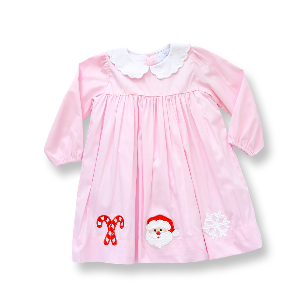 PRE-ORDER Girls Pink Christmas Applique Dress