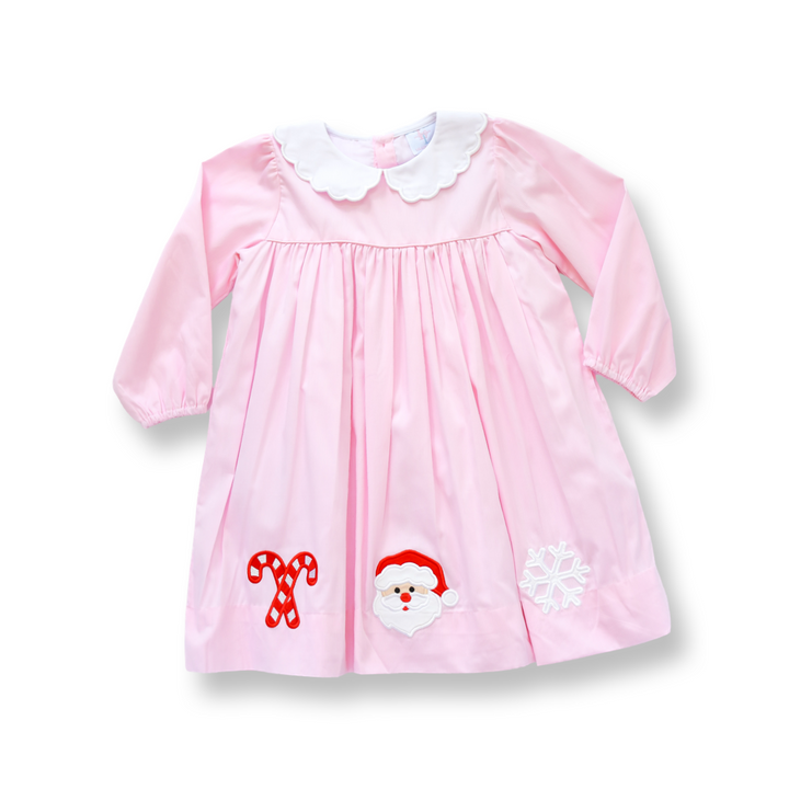 Girls Pink Christmas Applique Dress