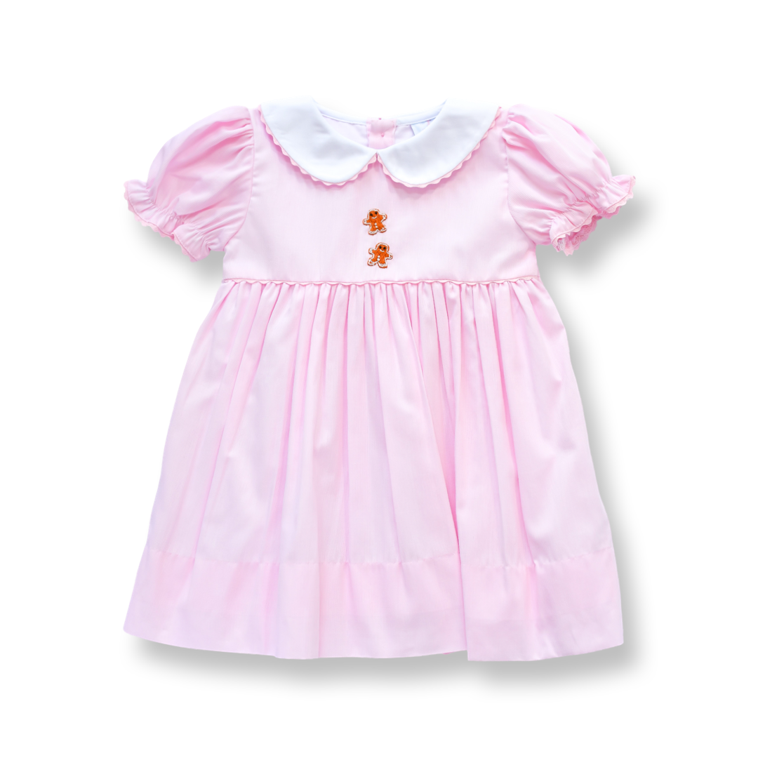PRE-ORDER Girls Gingerbread Pink Smocked Dress with Peter Pan Collar