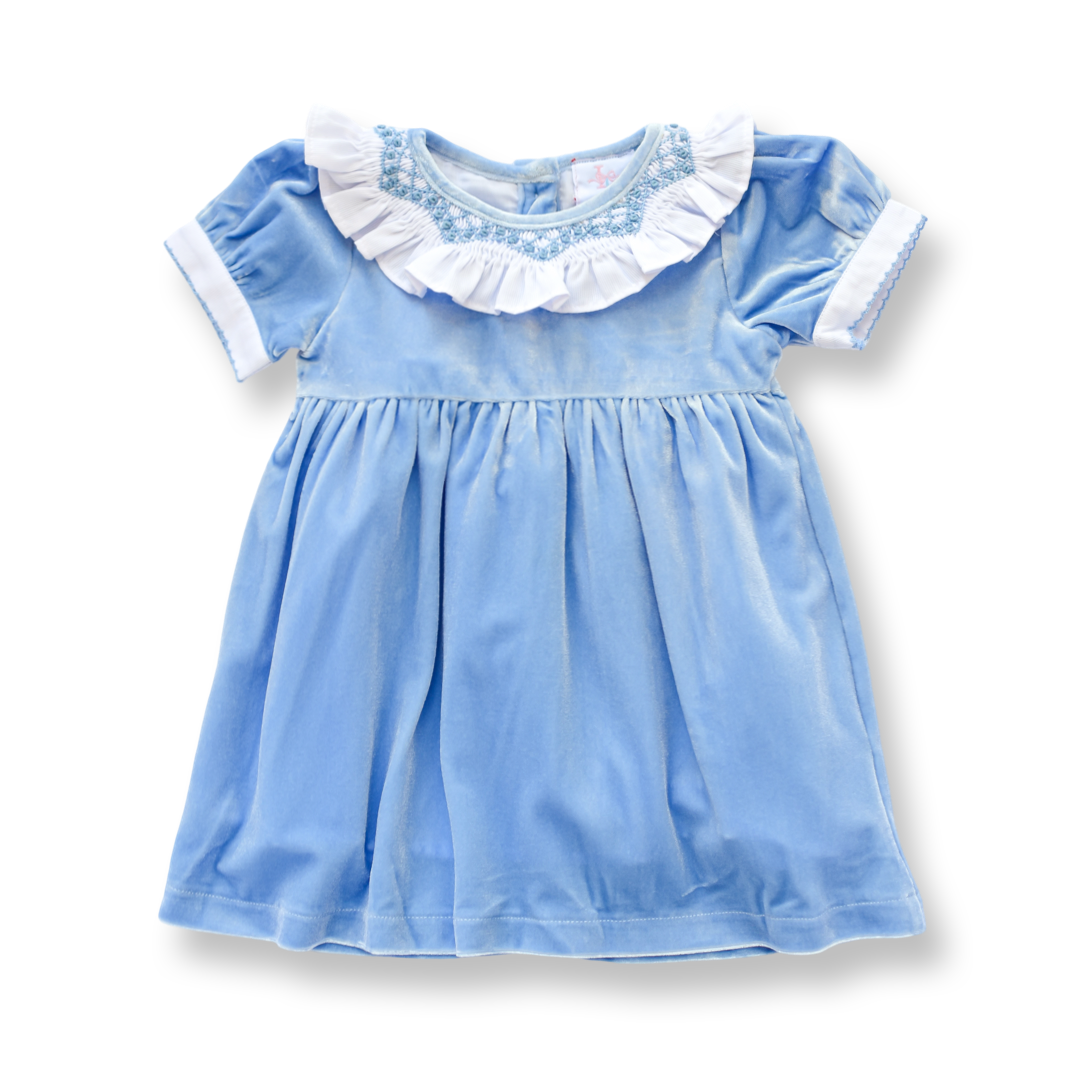 christmas dress blue Santa Smocked Christmas Dress With Collar in Light blue main image 1