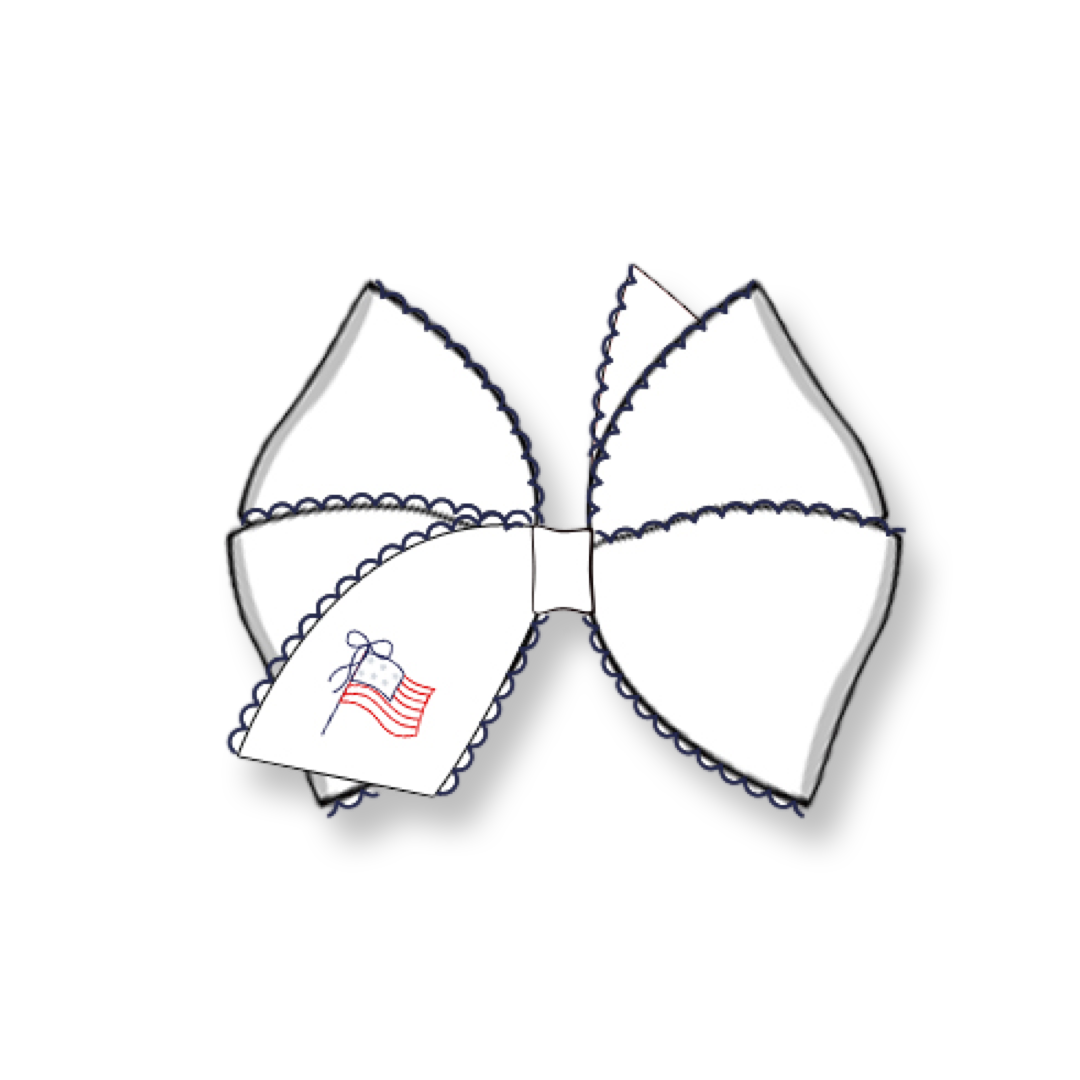 PRE-ORDER Girls White Hair Bow with Embroidered Flag and Bow