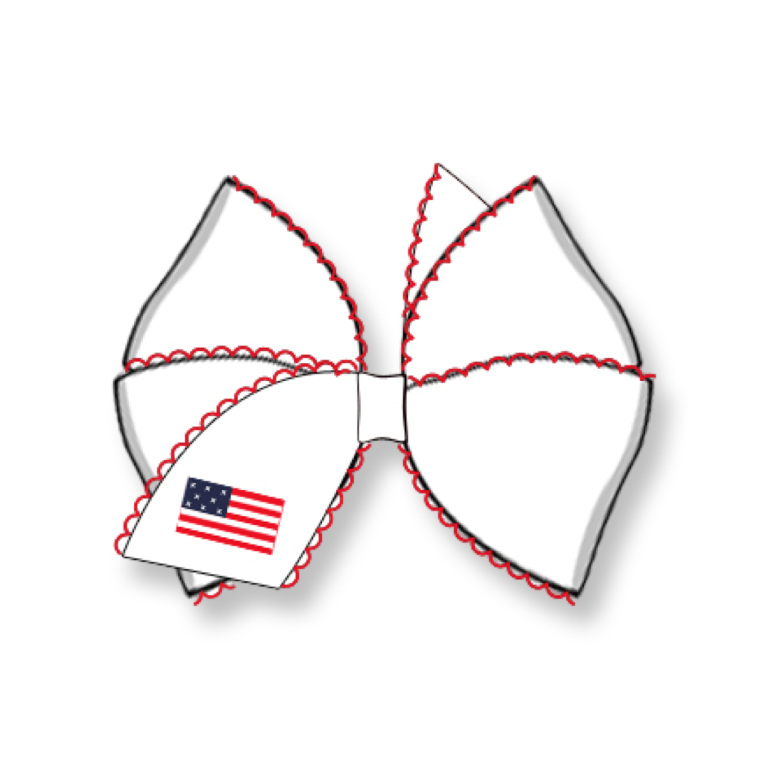PRE-ORDER Girls Red Trim Hair Bow with American Flag