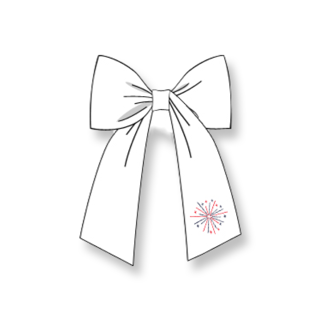 PRE-ORDER Girls White Long Hair Bow with Embroidered Firework