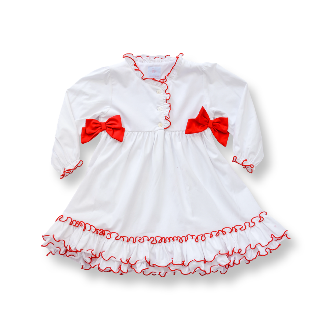 PRE-ORDER Girls Long Sleeve Red Bow Christmas Nightgown