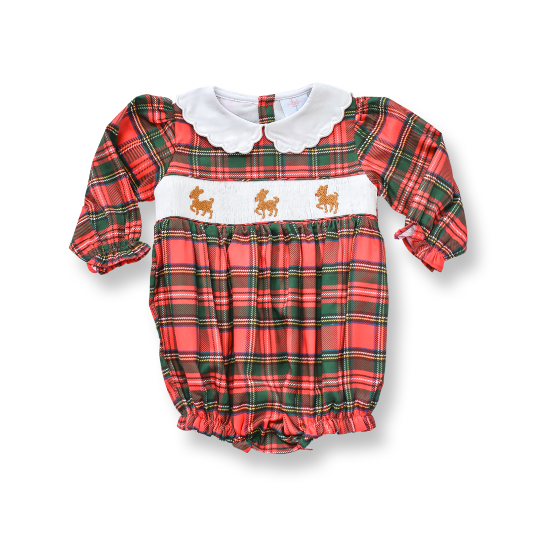 PRE-ORDER Girls Christmas Reindeer Smocked Bubble