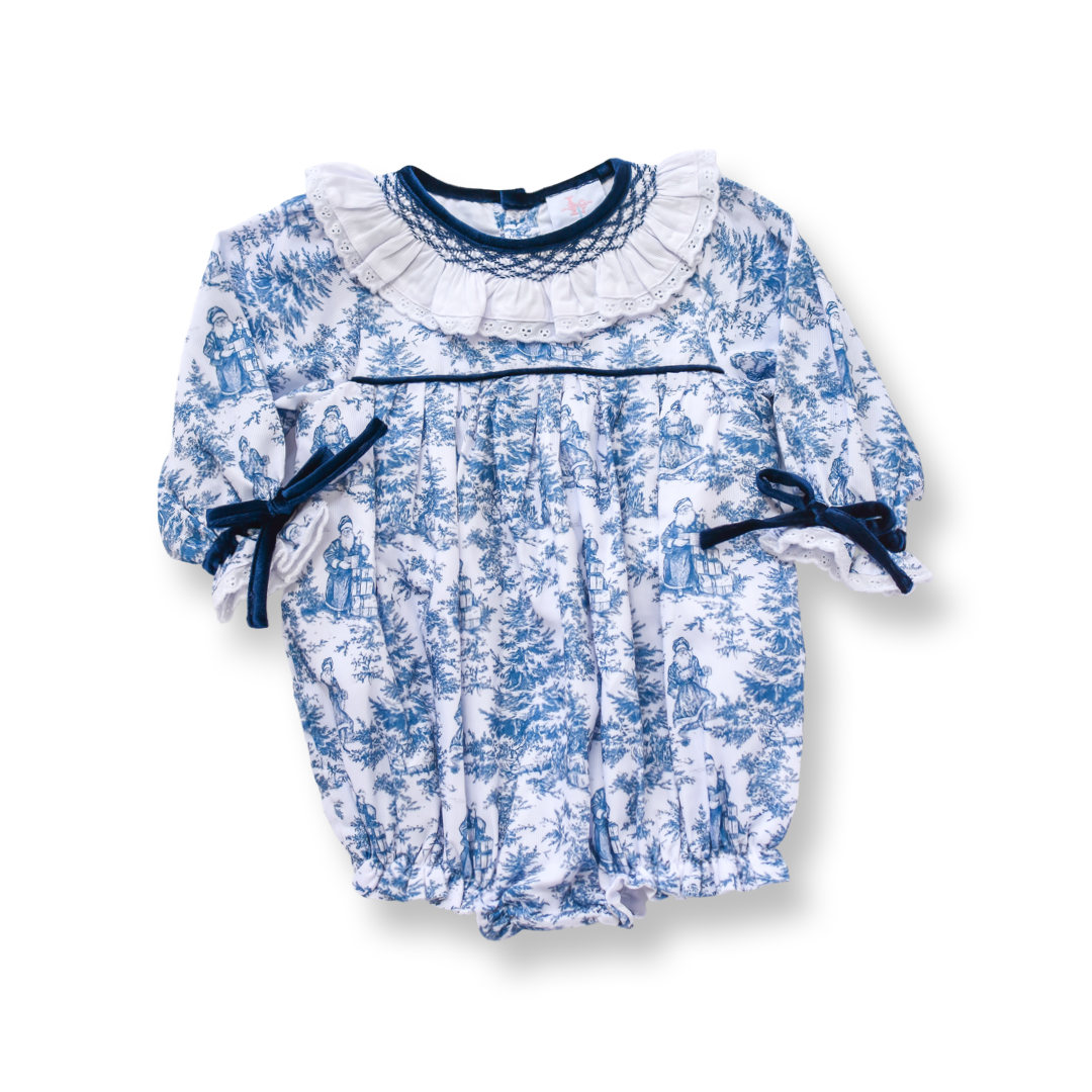 PRE-ORDER Girls Christmas Toile Smocked Bubble