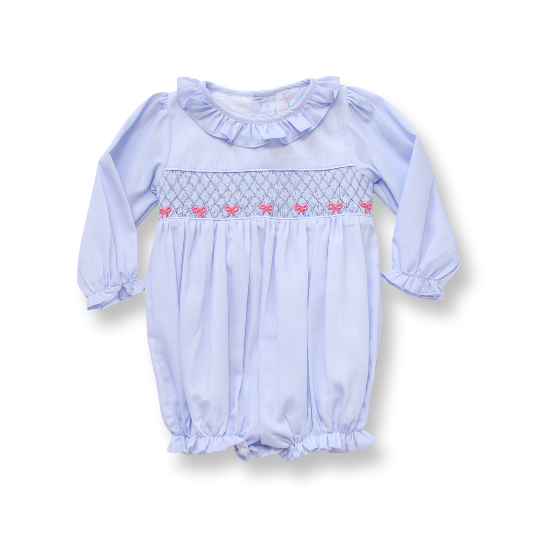 PRE-ORDER Girls Blue Smocked Bow Bubble
