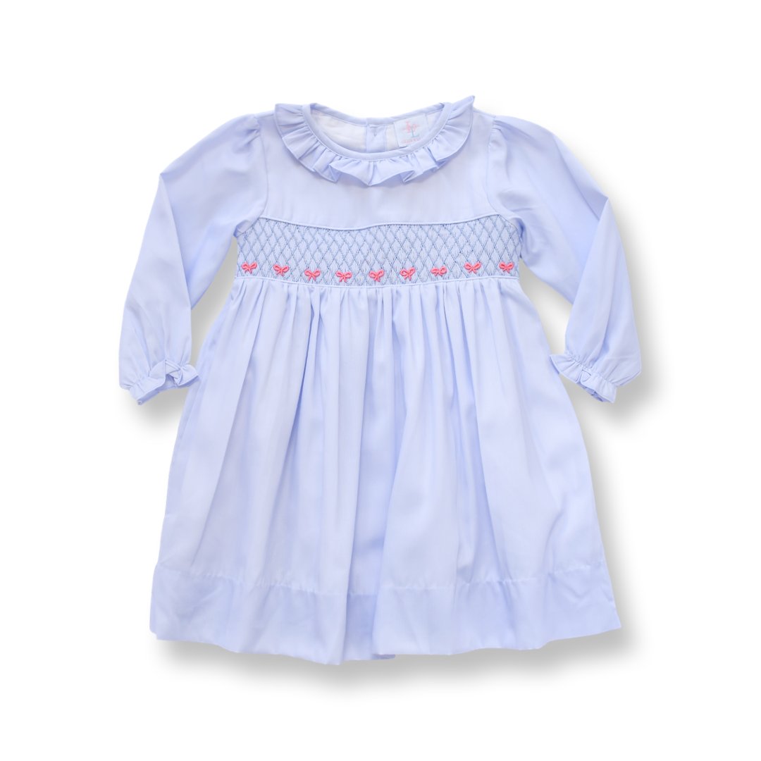 PRE-ORDER Girls Blue Smocked Bow Dress