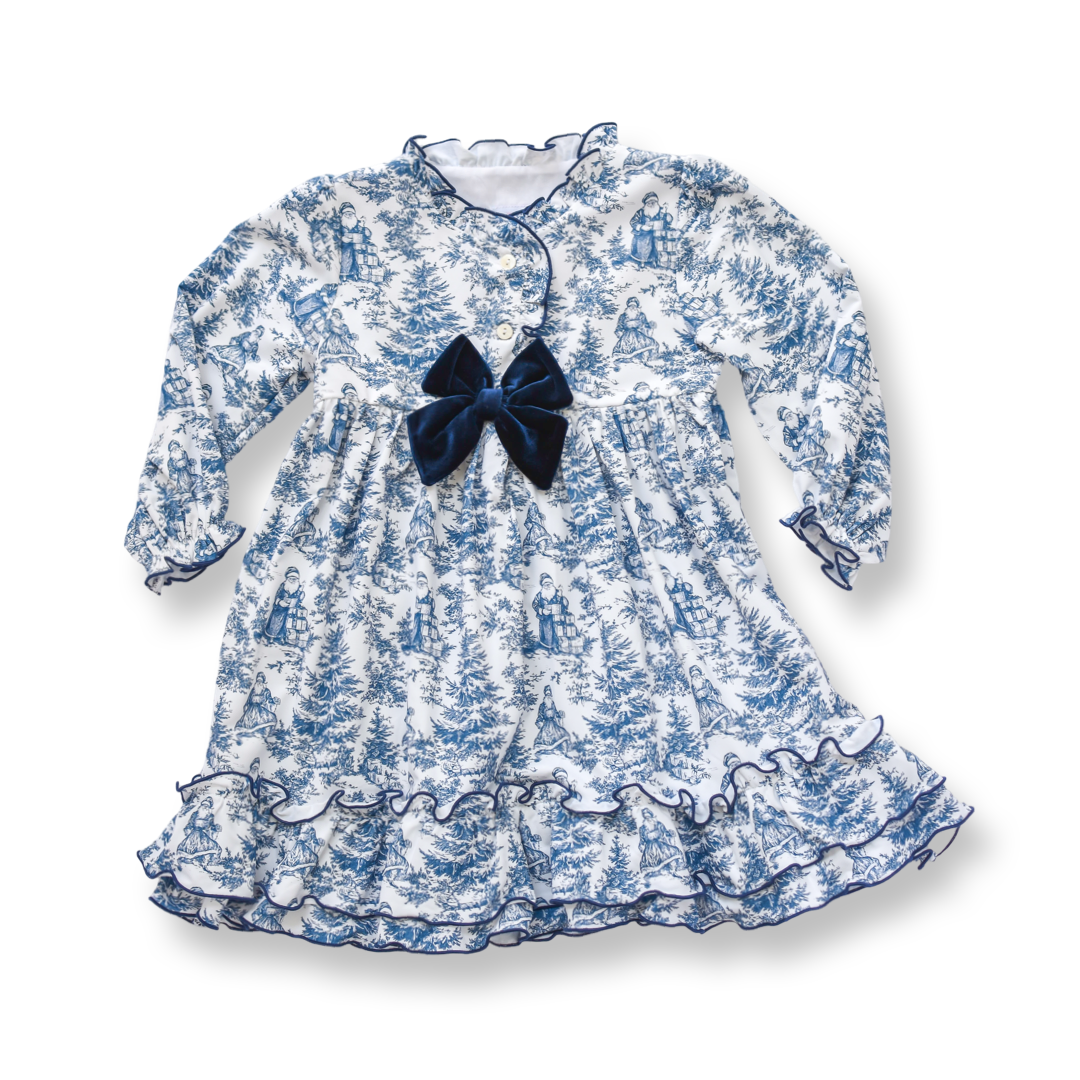 PRE-ORDER Girls Christmas Toile Smocked Nightgown