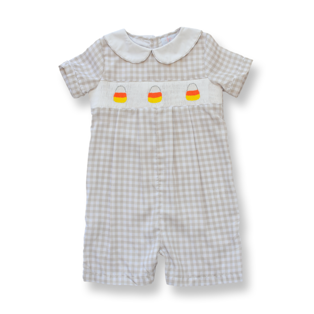 PRE-ORDER Boys Smocked Halloween Candy Corn Romper