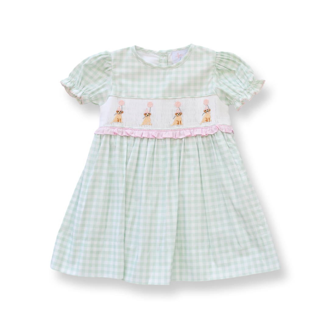 Girls Smocked Birthday Puppy Dress