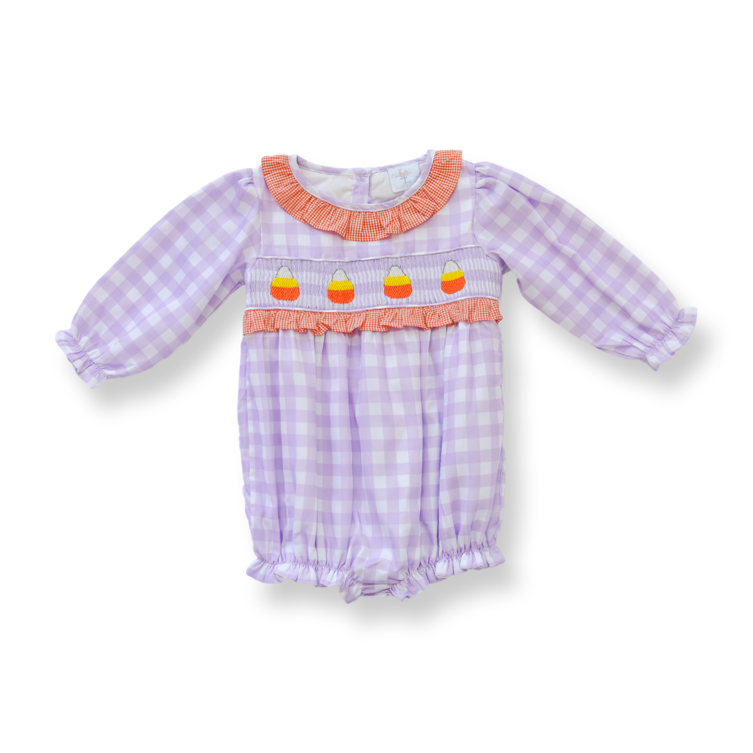 PRE-ORDER Girls Halloween Candy Corn Smocked Bubble