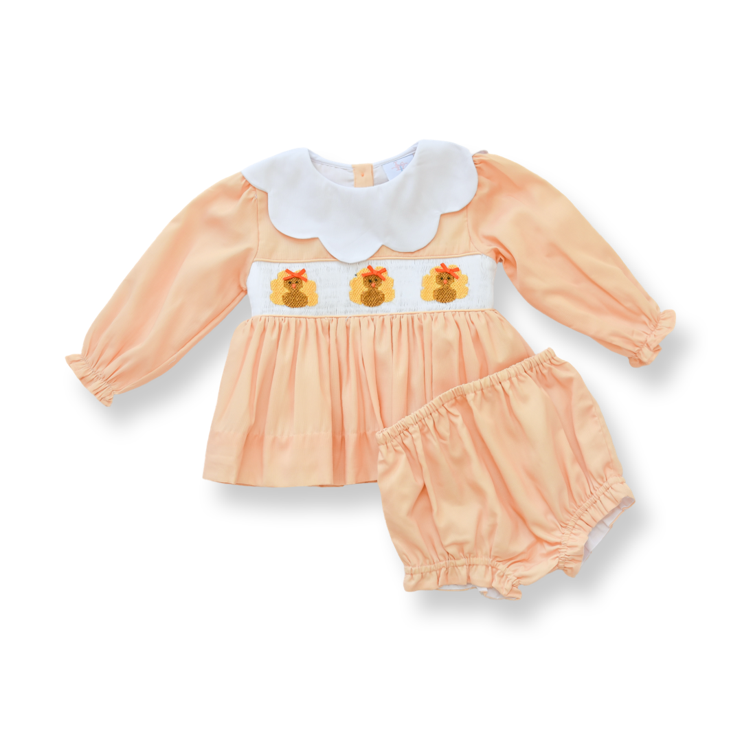 PRE-ORDER Girls Yellow Turkey Smocked Diaper Set