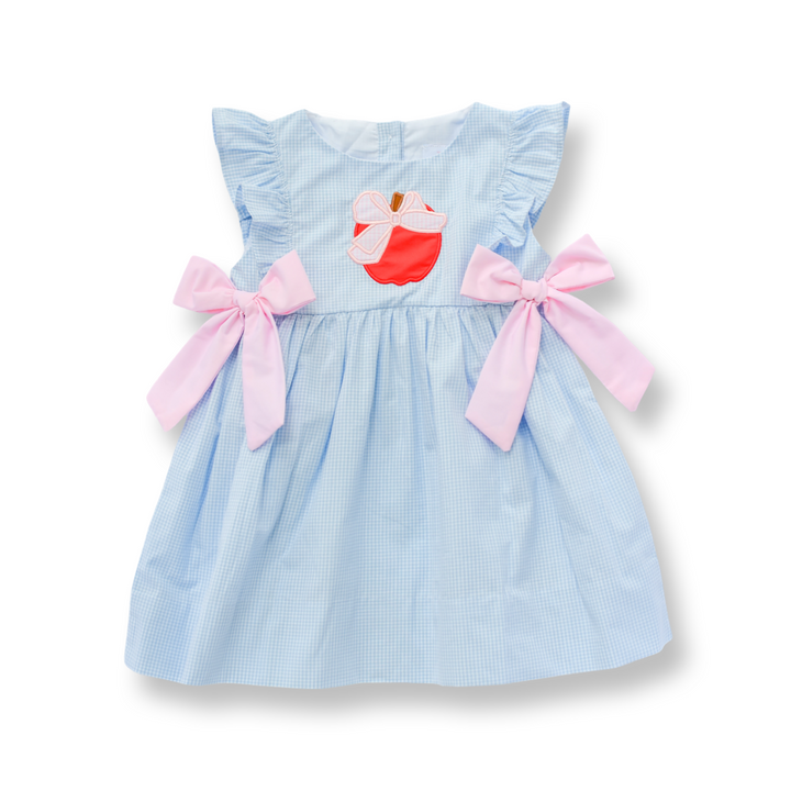Blue Gingham Apple Back-to-School Dress