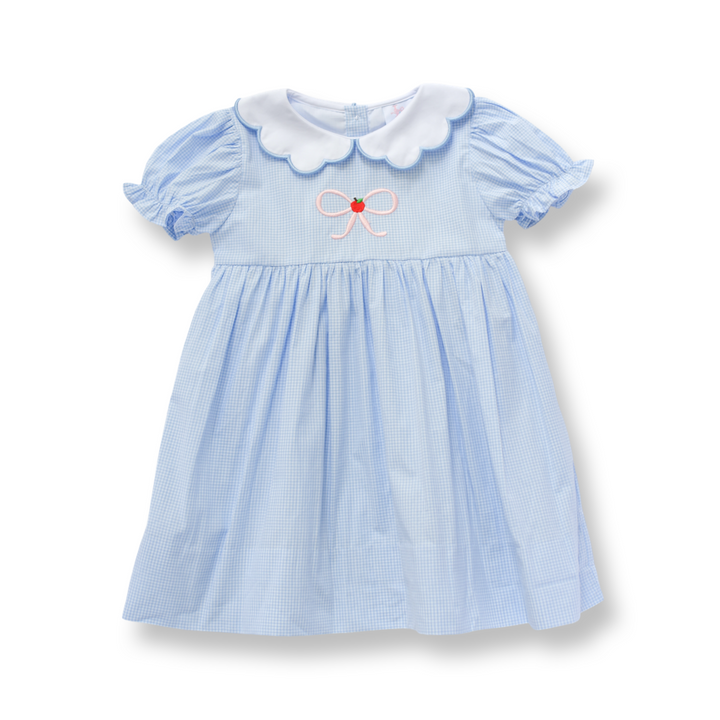 Blue Gingham Apple Bow Dress