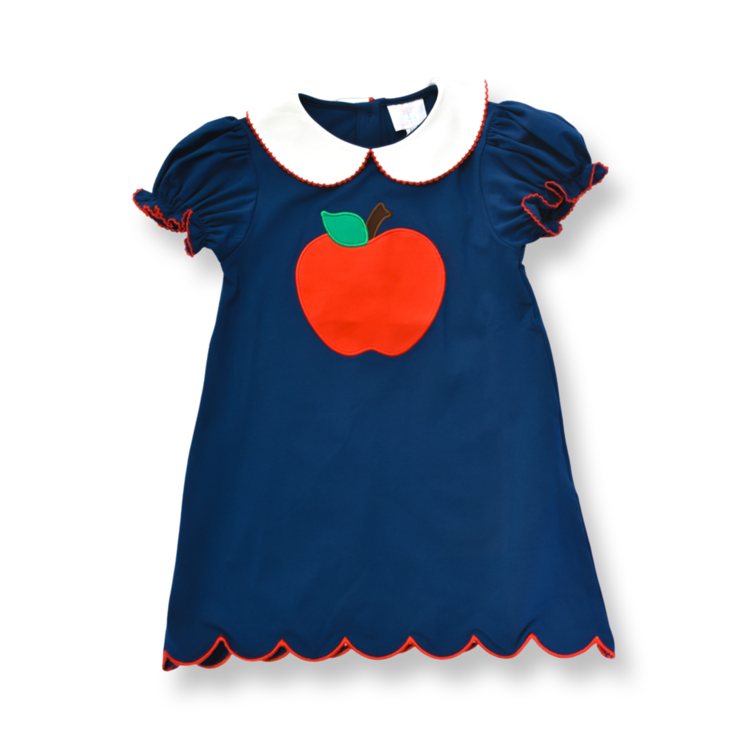 Girls Navy Apple Appliqu Dress Lillie & Lilah Girls Navy Apple Appliqu Dress Lillie & Lilah