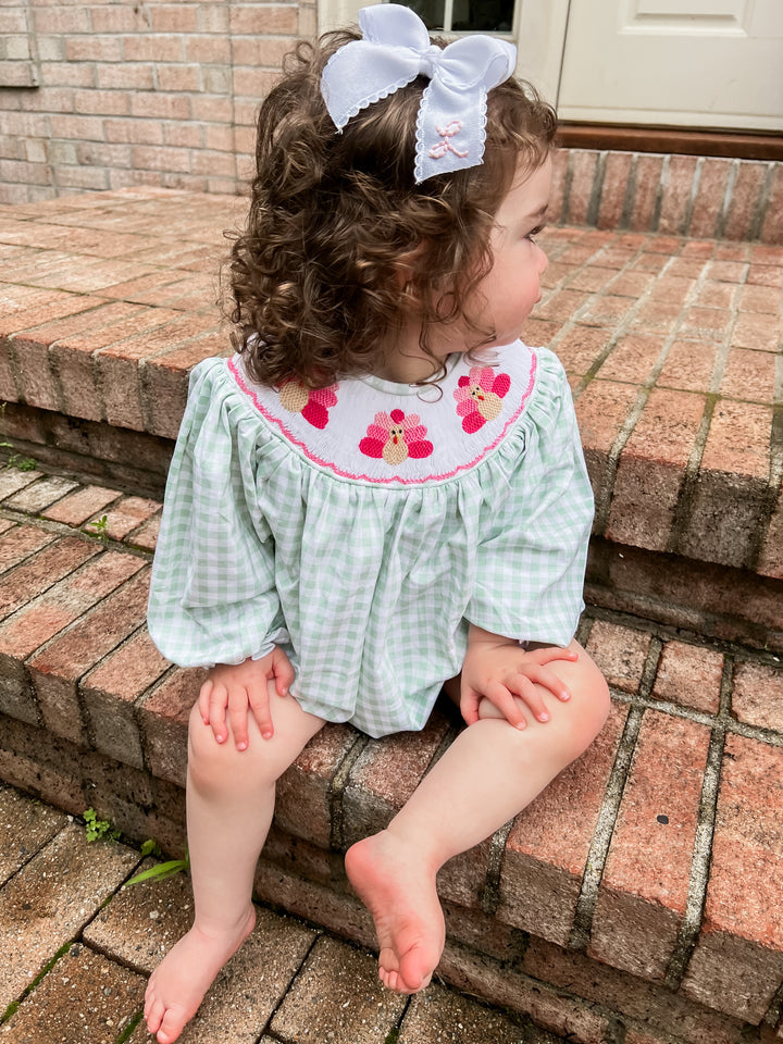 Green Gingham Turkey Smocked Bubble