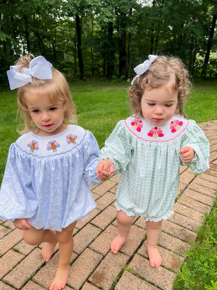 Green Gingham Turkey Smocked Bubble