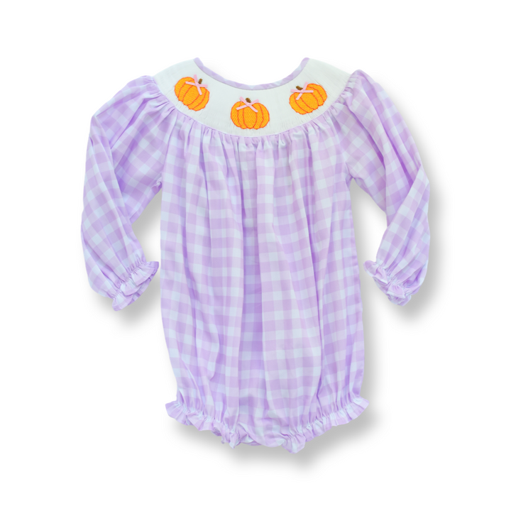 Girls Purple Gingham Pumpkin Bubble