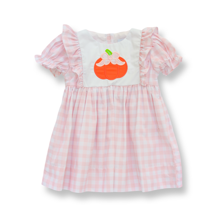 Pink Gingham Pumpkin Applique Dress