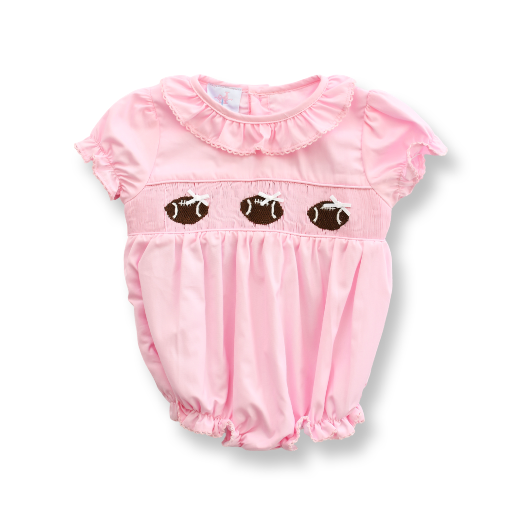 Girls Pink Football Smocked Bubble