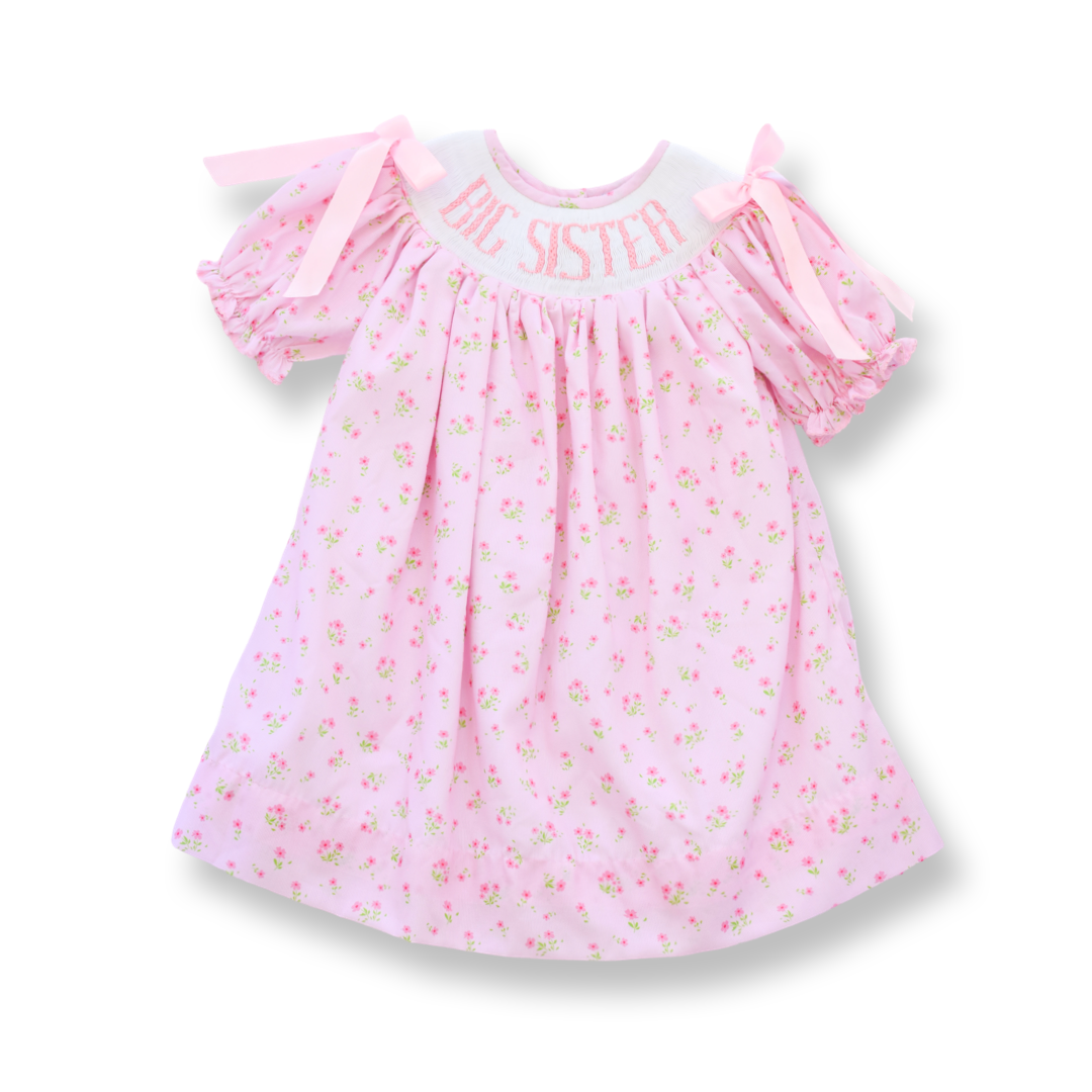 big sister little sister dresses Pink Floral Smocked Dress with Pink Bows Size:V women's casual midi dress Little Black Dress size have for any little