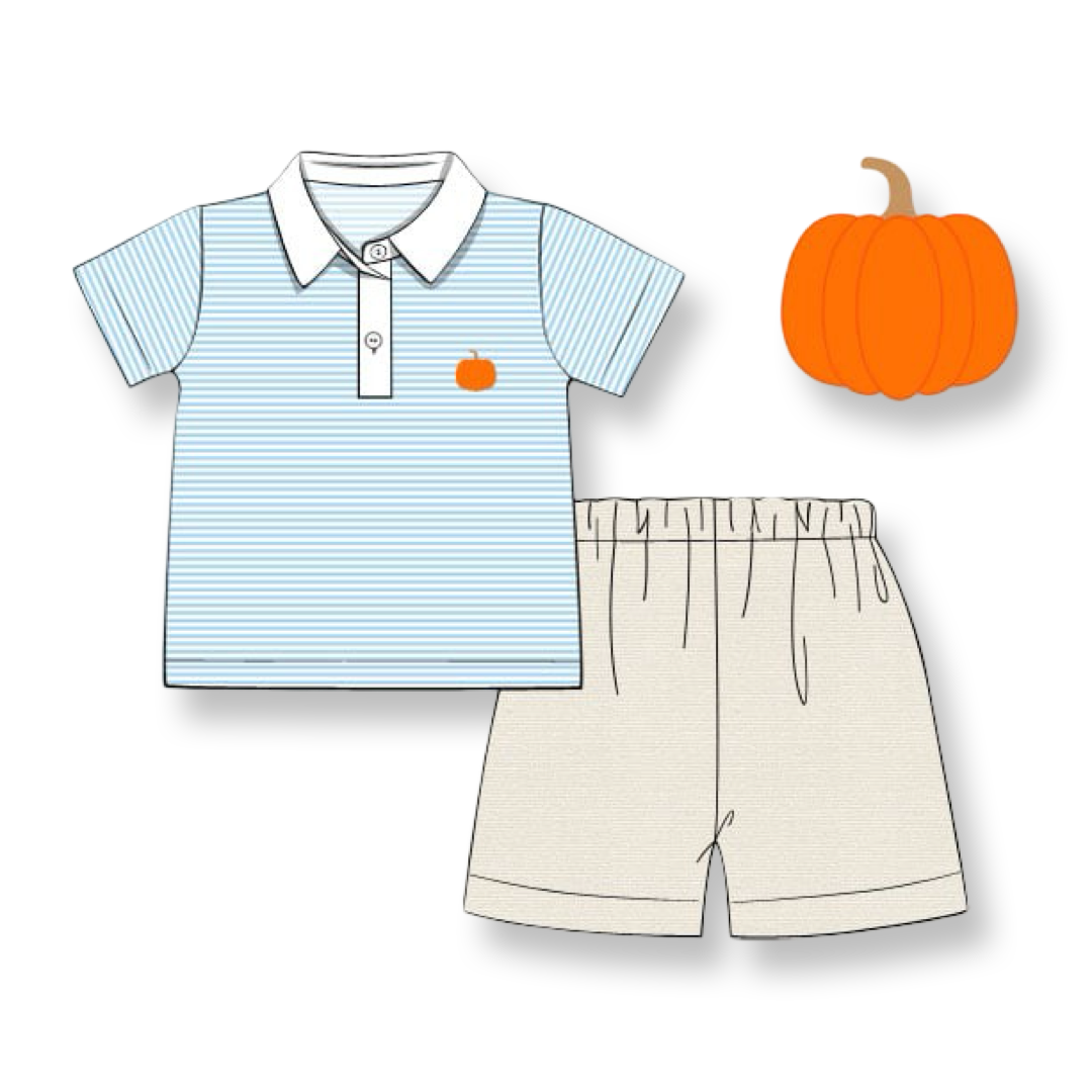 Boys Pumpkin Striped Polo Short Set