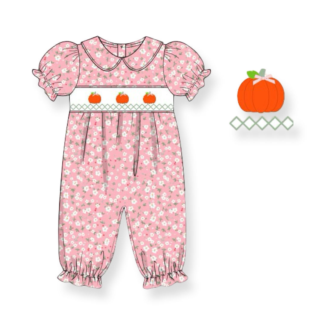Autumn Floral Pumpkin Smocked Romper