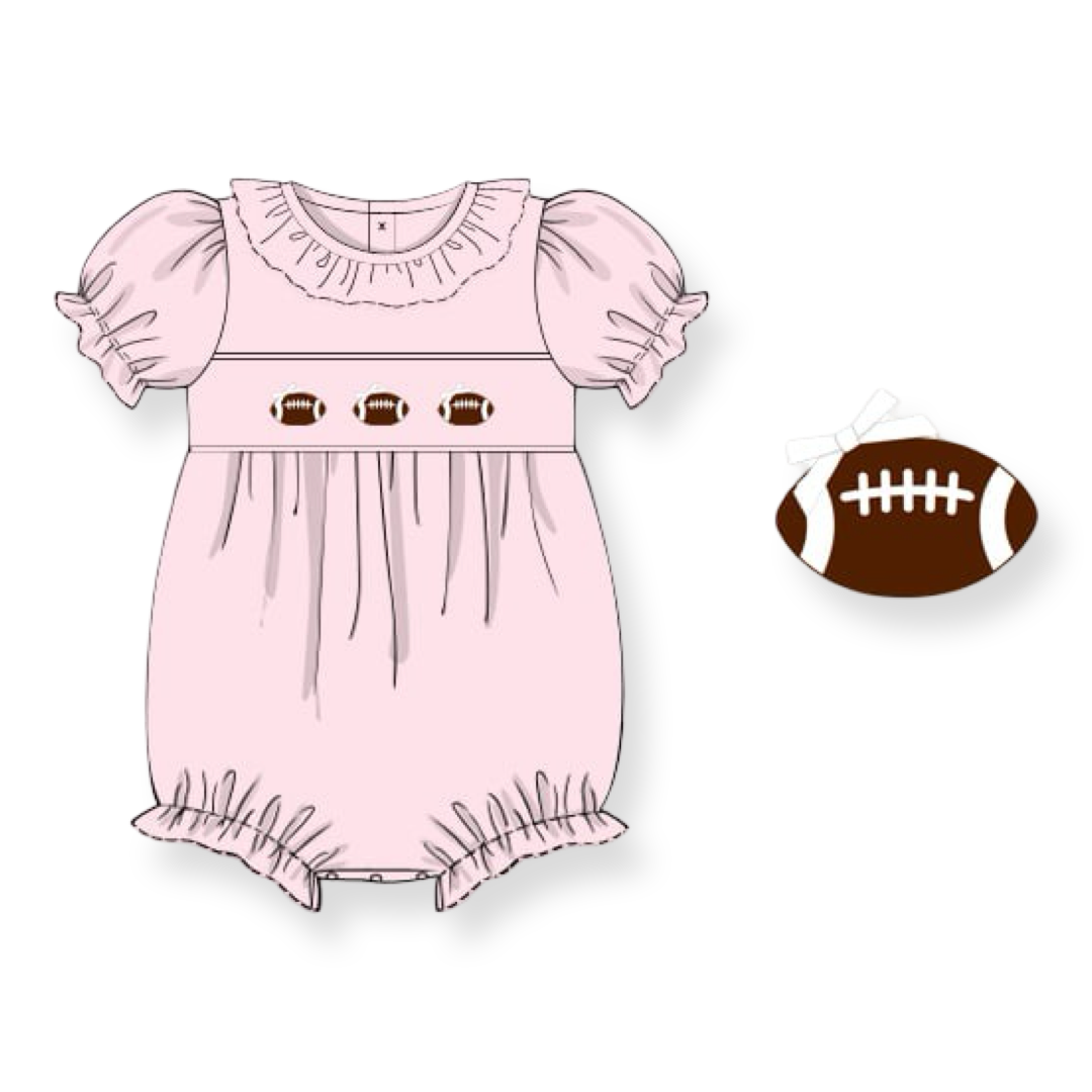 PRE-ORDER Girls Pink Football Smocked Bubble