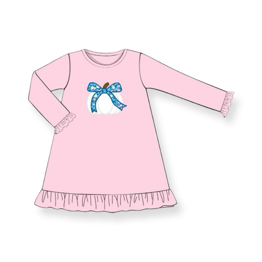 Girls White Pumpkin Floral Bow Dress