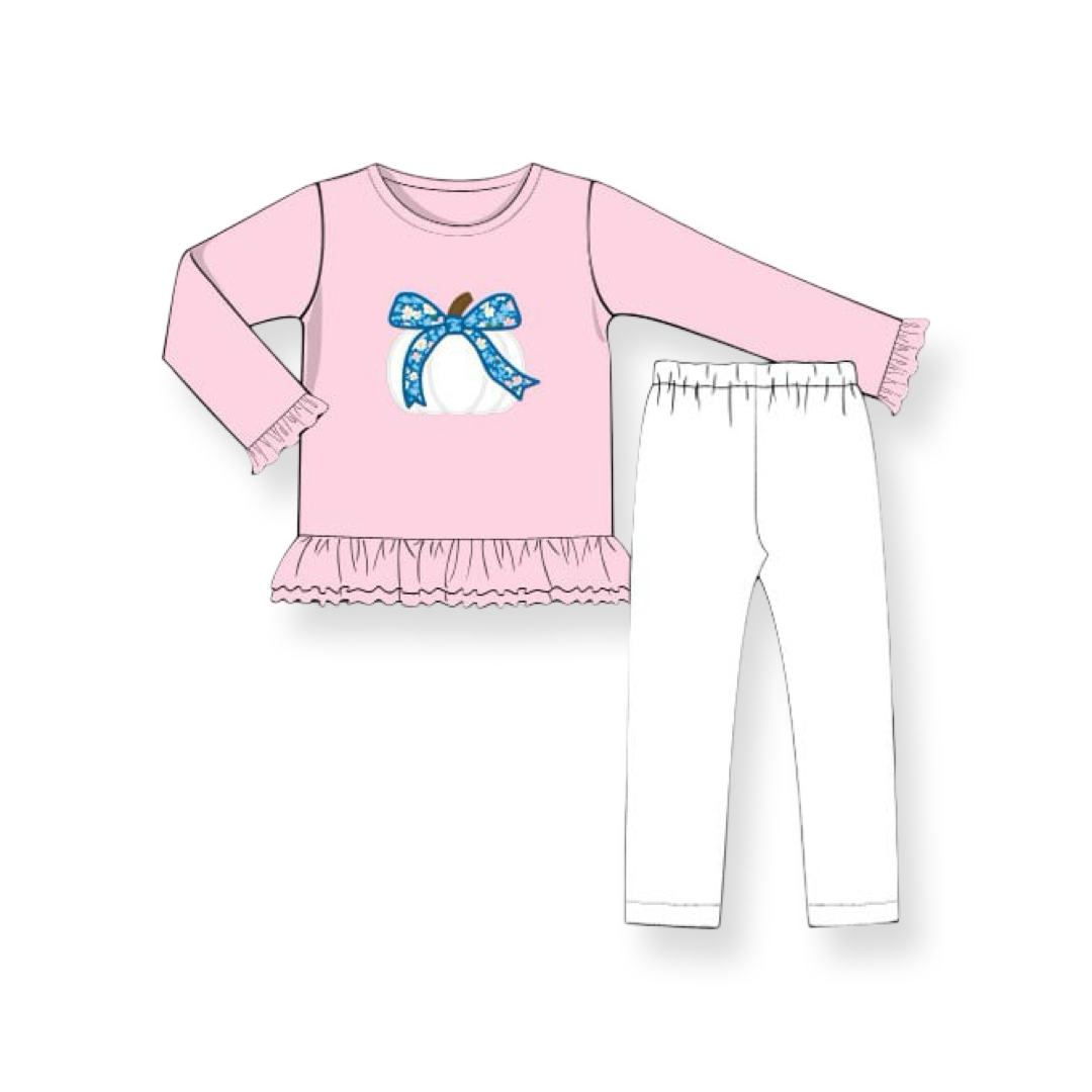 Girls White Pumpkin Floral Bow Legging Set