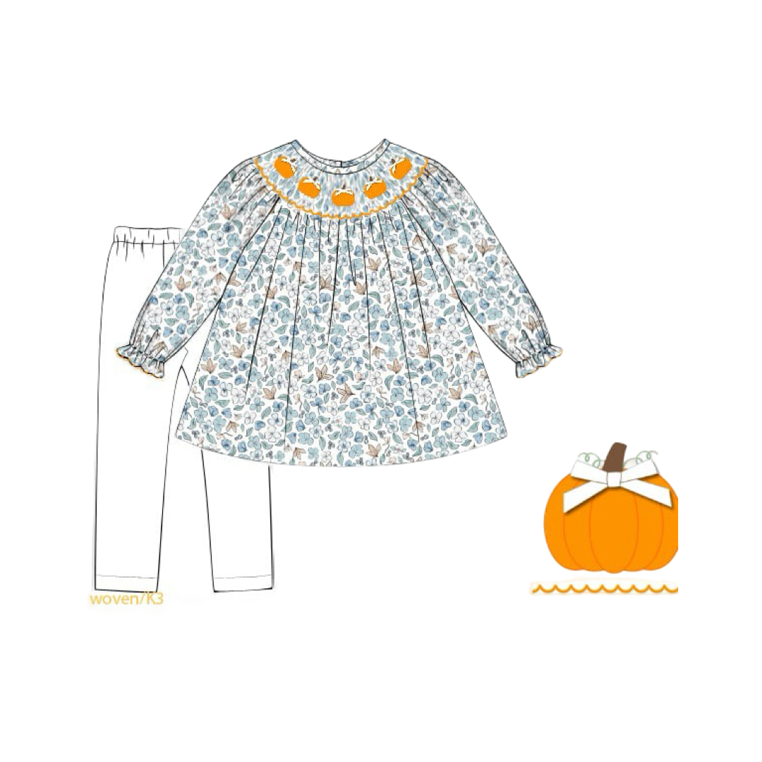 Blue Harvest Pumpkin Smocked Legging Set