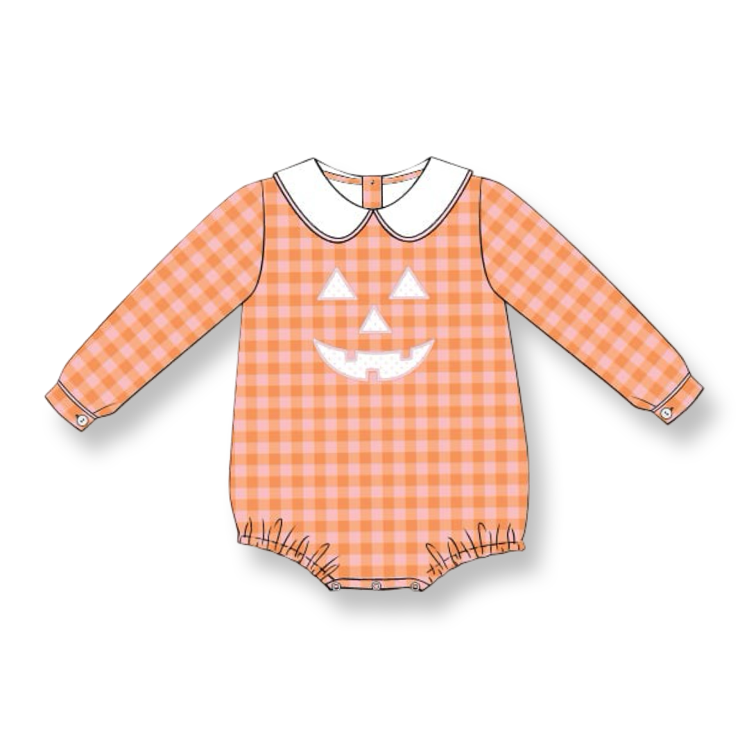 PRE-ORDER Boys Jack-O’-Lantern Long Sleeve Gingham Bubble