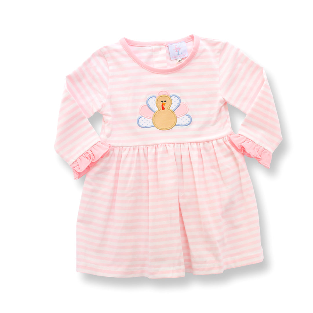 Pink Striped Long Sleeve Thanksgiving Turkey Dress Pink Striped Long Sleeve Thanksgiving Turkey Dress