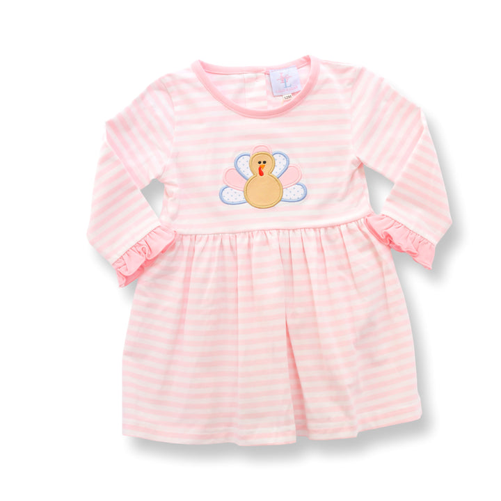 Pink Striped Long Sleeve Thanksgiving Turkey Dress