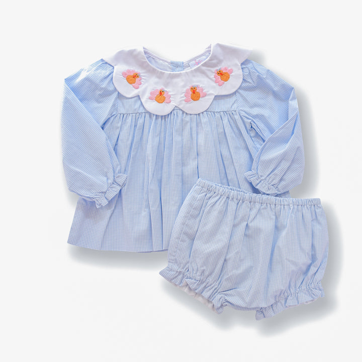 Blue Gingham Turkey Diaper Set