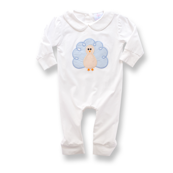 Boys Blue Gingham Turkey Applique Romper