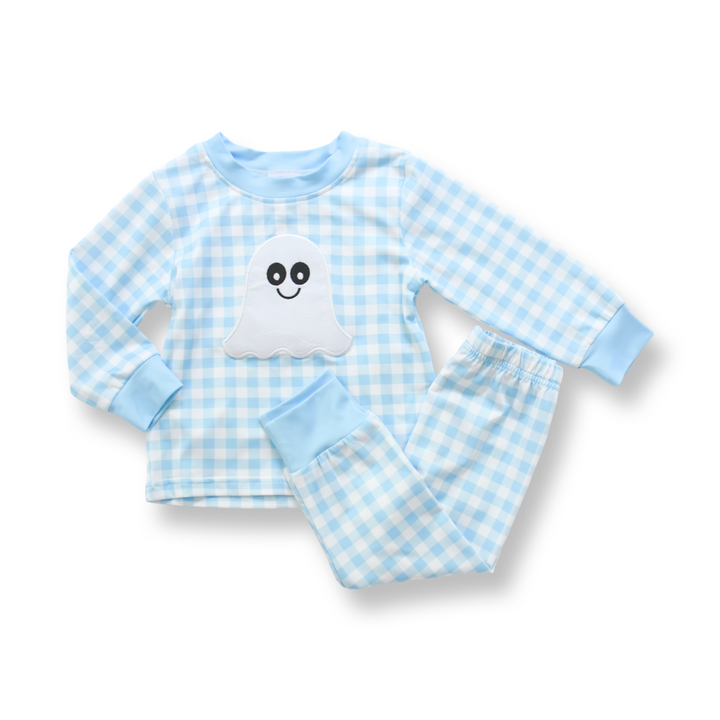 Boys Halloween Blue Gingham Ghost Two Piece Set