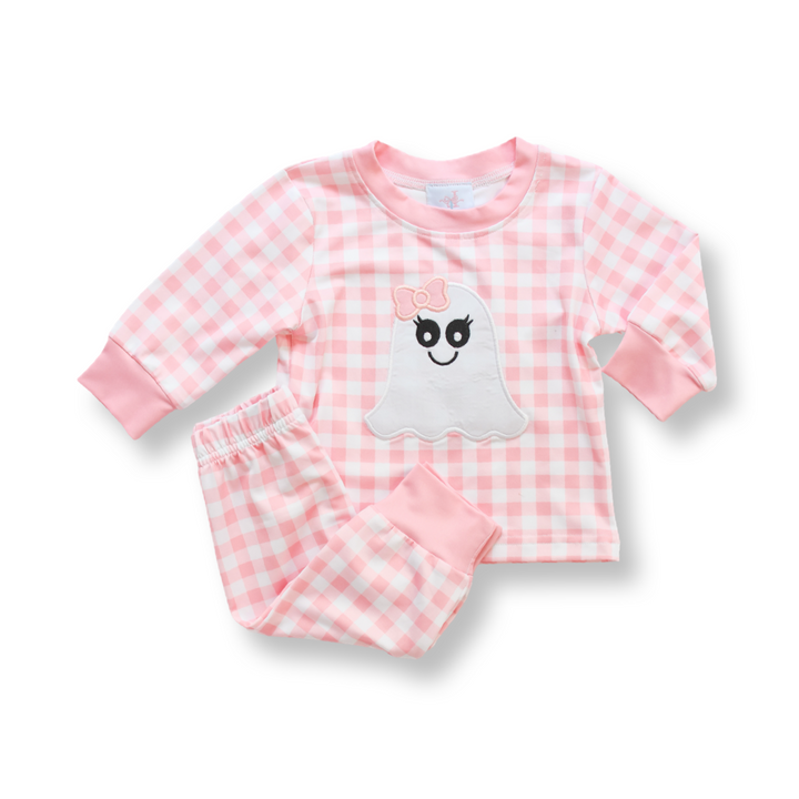 Girls Pink Gingham Ghost Two Piece Set