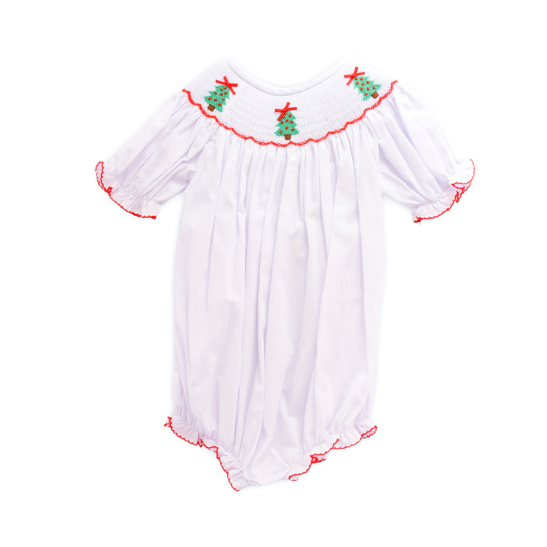 Christmas Tree White Smocked Bubble Lillie & Lilah Christmas Tree White Smocked Bubble Lillie & Lilah