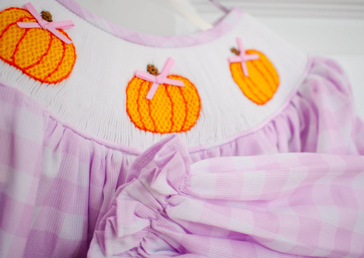 Girls Purple Gingham Pumpkin Bubble