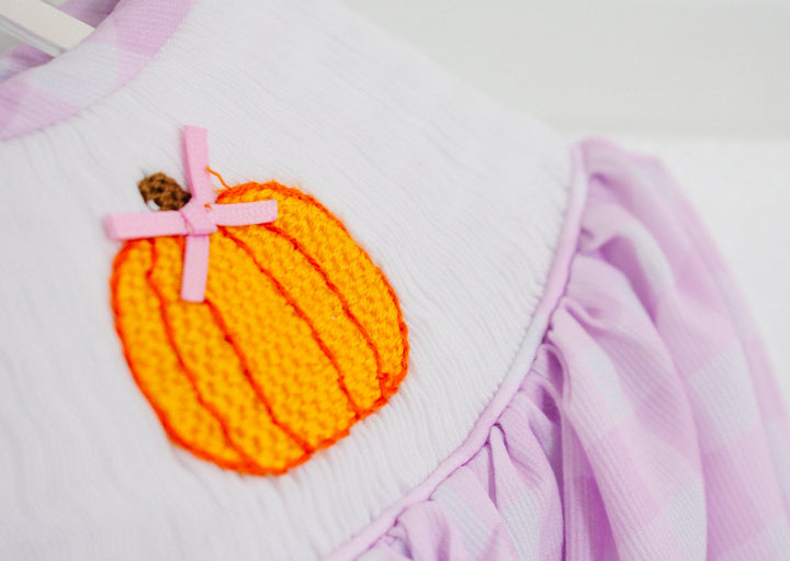 Girls Purple Gingham Pumpkin Bubble