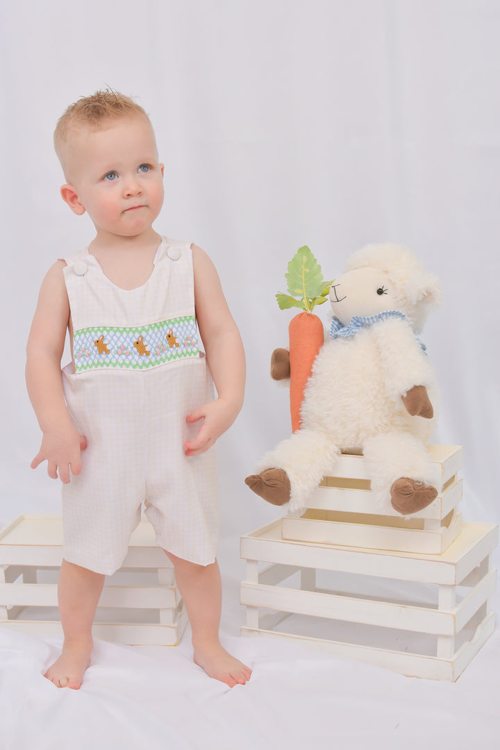 Michael Bunny Smocked Yellow Gingham Shortall