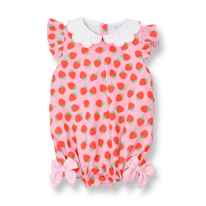 Girls Strawberry Bubble with Scalloped Collar
