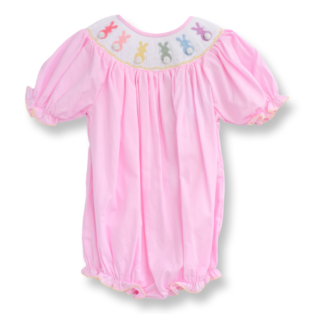 long sleeve smocked easter dress Blue Easter Bunny Toile Smocked Dress