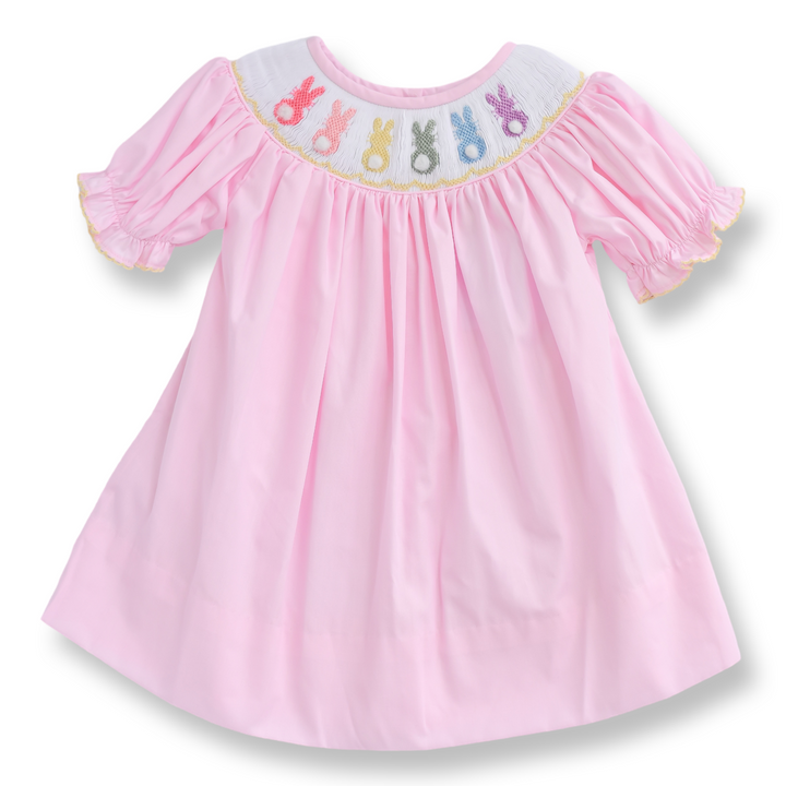 Natalia Colorful Easter Bunny Smocked Dress