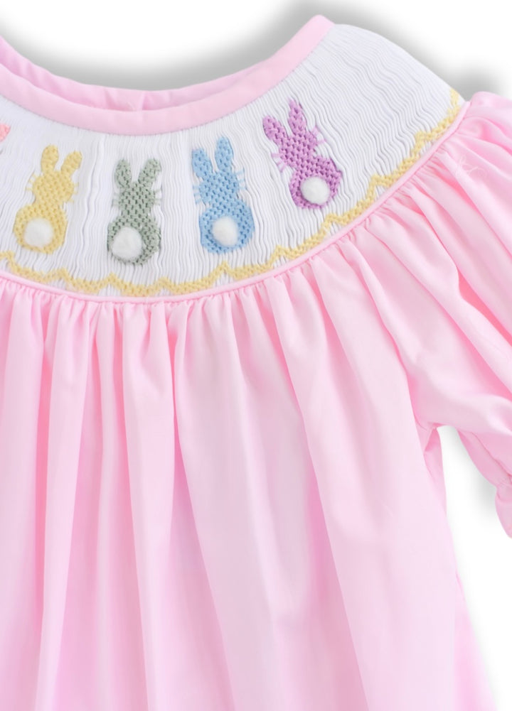 Natalia Colorful Easter Bunny Smocked Dress