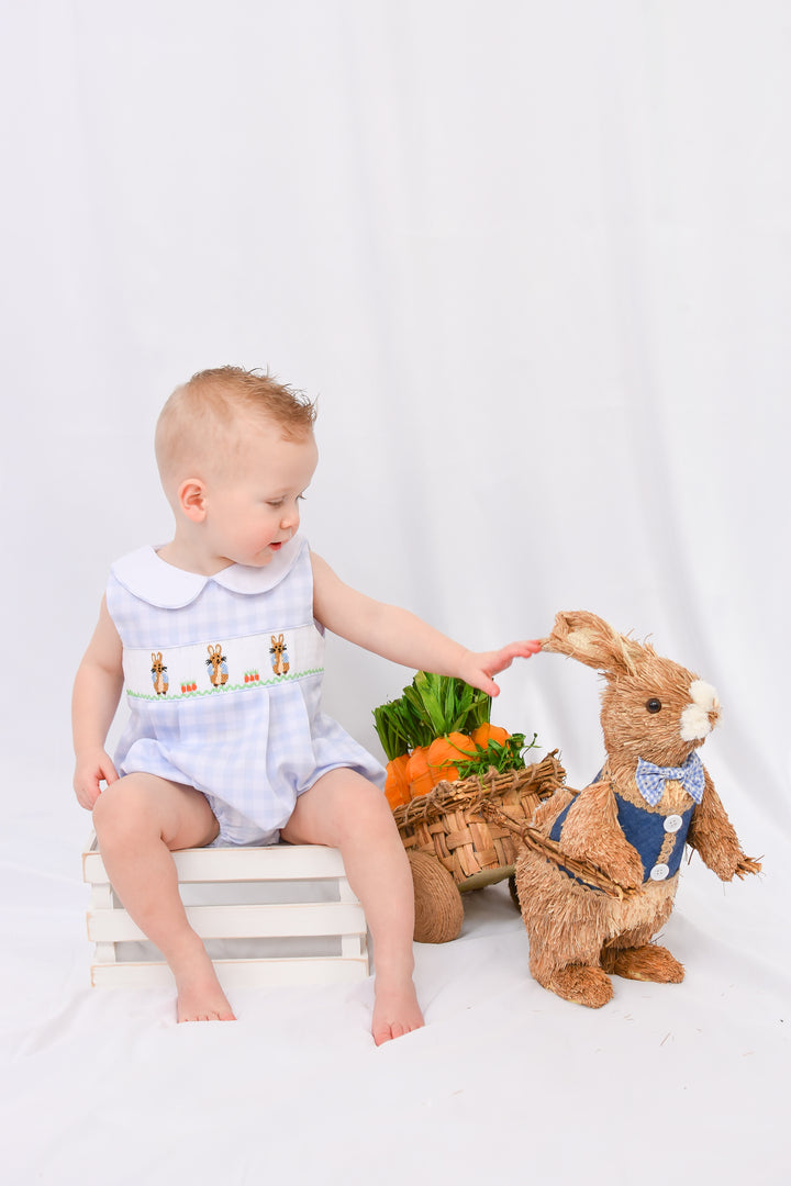 Peter Rabbit Blue Gingham Smocked Boy Bubble