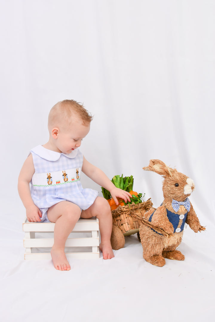 Peter Rabbit Blue Gingham Smocked Boy Bubble
