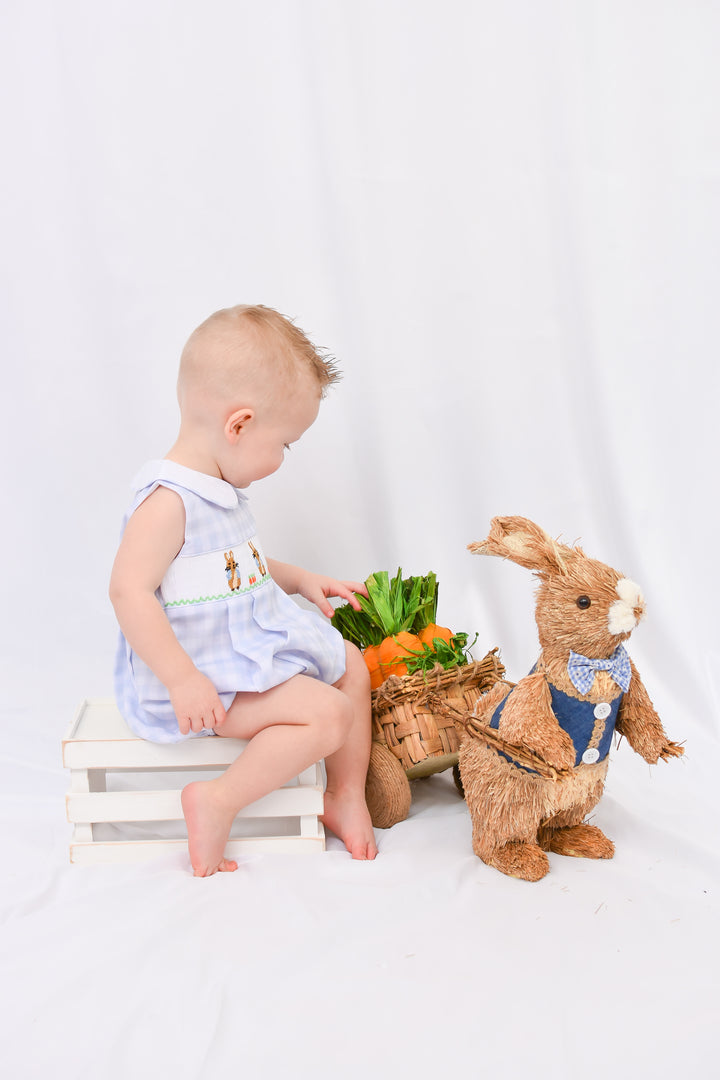 Peter Rabbit Blue Gingham Smocked Boy Bubble